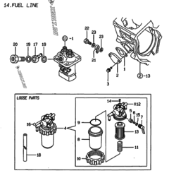  Двигатель Yanmar 2TNE68-HIN, узел -  Топливопровод 