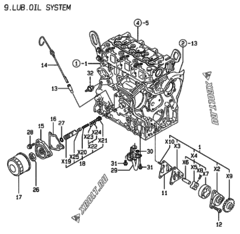  Двигатель Yanmar 3TNE74-AD, узел -  Система смазки 