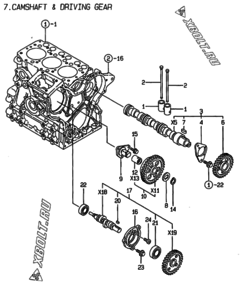  Двигатель Yanmar 3TNE68-HIN, узел -  Распредвал и приводная шестерня 