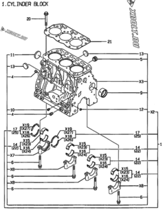  Двигатель Yanmar 3TNE84-AD, узел -  Блок цилиндров 