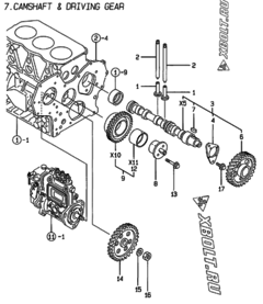  Двигатель Yanmar 3TNE84-AD, узел -  Распредвал и приводная шестерня 
