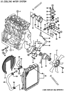  Двигатель Yanmar 3TNE84-AD, узел -  Система водяного охлаждения 