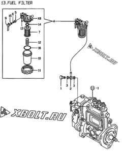  Двигатель Yanmar 3TNE84-AD, узел -  Топливный фильтр 