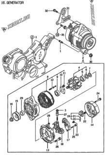  Двигатель Yanmar 3TNE84-AD, узел -  Генератор 