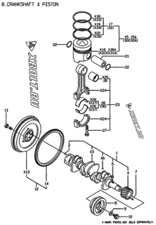  Двигатель Yanmar 4TNE84-DS, узел -  Коленвал и поршень 