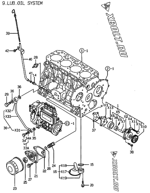  Система смазки двигателя Yanmar 4TNE84-DS