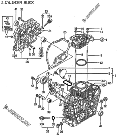  Двигатель Yanmar L100AE-DGEB, узел -  Блок цилиндров 