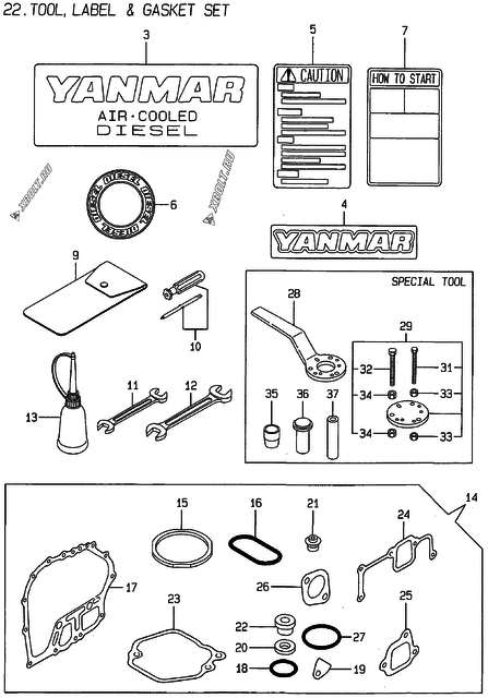  Инструменты, шильды и комплект прокладок двигателя Yanmar L100AE-DEGLE