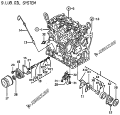  Двигатель Yanmar 3TNE74-AF, узел -  Система смазки 