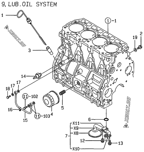  Система смазки двигателя Yanmar 4TNE94-HLB
