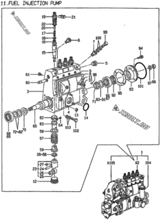  Двигатель Yanmar 4TNE94-HLB, узел -  Топливный насос высокого давления (ТНВД) 