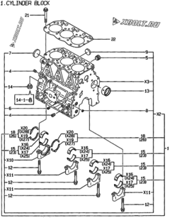  Двигатель Yanmar 3TNE78AC-AD, узел -  Блок цилиндров 