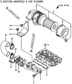  Двигатель Yanmar 3TNE78AC-AD, узел -  Впускной коллектор и воздушный фильтр 