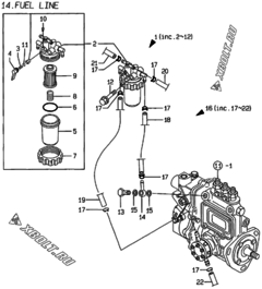  Двигатель Yanmar 3TNE78AC-AD, узел -  Топливопровод 