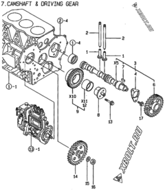 Двигатель Yanmar 3TNE84T-MP, узел -  Распредвал и приводная шестерня 