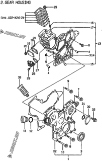  Двигатель Yanmar 2TNE68-DB, узел -  Корпус редуктора 