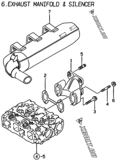  Двигатель Yanmar 2TNE68-DB, узел -  Выпускной коллектор и глушитель 