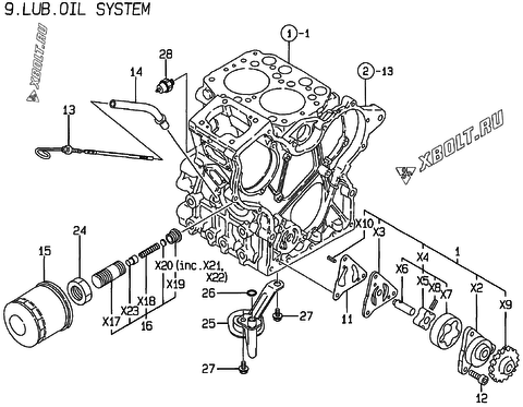  Система смазки двигателя Yanmar 2TNE68-DB
