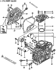  Двигатель Yanmar L100AE-DGMS, узел -  Блок цилиндров 