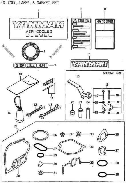  Инструменты, шильды и комплект прокладок двигателя Yanmar L100AE-DGMS