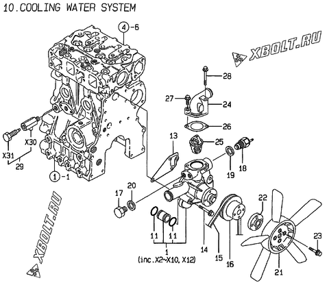  Система водяного охлаждения двигателя Yanmar 2TNE68C-KG2