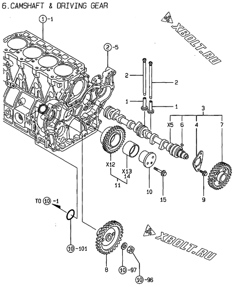  Распредвал и приводная шестерня двигателя Yanmar 4TNE98-KM