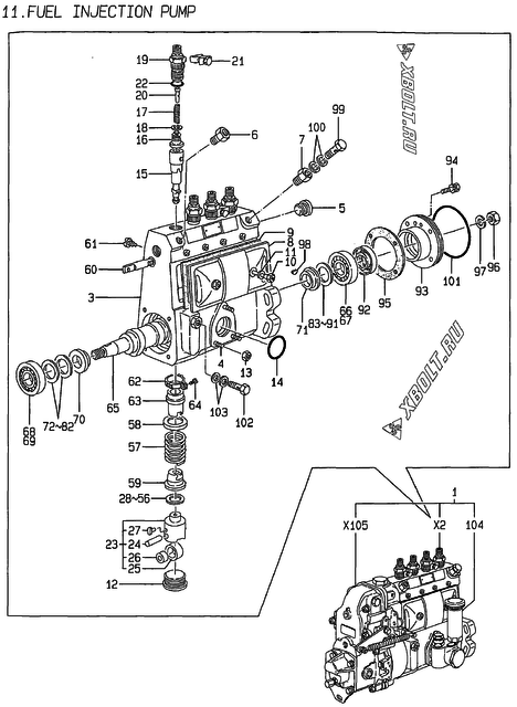  Топливный насос высокого давления (ТНВД) двигателя Yanmar 4TNE94-HYB