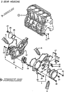  Двигатель Yanmar 4TNE94-SF, узел -  Корпус редуктора 