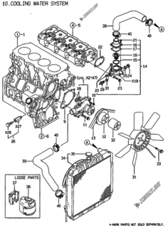  Двигатель Yanmar 4TNE98-ACG, узел -  Система водяного охлаждения 