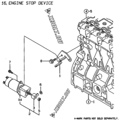  Двигатель Yanmar 4TNE98-ACG, узел -  Устройство остановки двигателя 