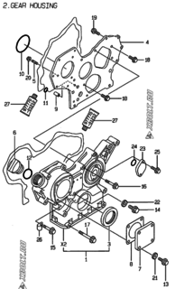  Двигатель Yanmar 4TNE88-HYS, узел -  Корпус редуктора 