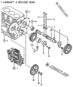  Двигатель Yanmar 3TNE78A-NSR, узел -  Распредвал и приводная шестерня 
