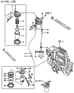  Двигатель Yanmar 3TNE78A-NSR, узел -  Топливопровод 