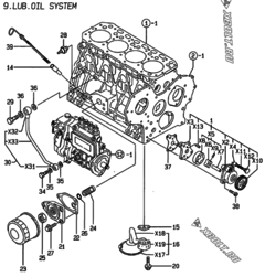  Двигатель Yanmar 4TNE84-AF, узел -  Система смазки 
