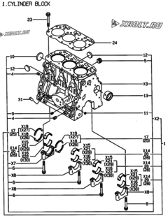  Двигатель Yanmar 3TNE88-LAN, узел -  Блок цилиндров 