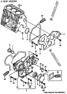  Двигатель Yanmar 3TNE88-LAN, узел -  Корпус редуктора 