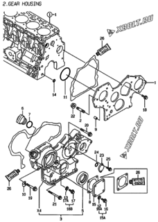  Двигатель Yanmar 4TNE84-ELAN, узел -  Корпус редуктора 