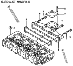  Двигатель Yanmar 4TNE88-LAN, узел -  Выпускной коллектор 