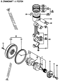  Двигатель Yanmar 3TNE88-CR, узел -  Коленвал и поршень 