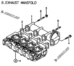  Двигатель Yanmar 4TNE84-EMSA, узел -  Выпускной коллектор 