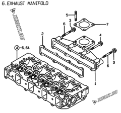  Двигатель Yanmar 4TNE88-EPZ, узел -  Выпускной коллектор 