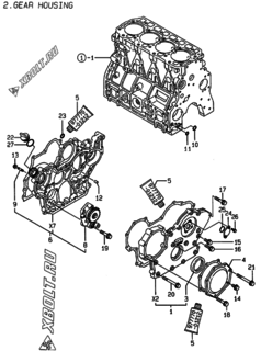  Двигатель Yanmar 4TNE98-AD, узел -  Корпус редуктора 