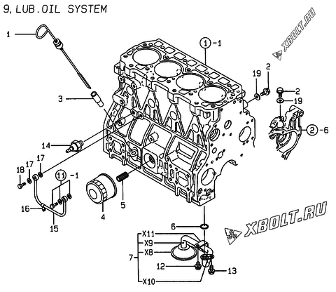 Система смазки двигателя Yanmar 4TNE98-AD