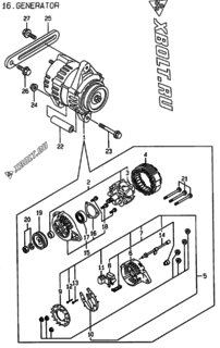  Двигатель Yanmar 4TNE98-AD, узел -  Генератор 