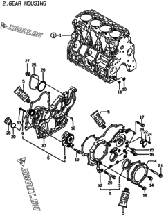  Двигатель Yanmar 4TNE98-HYS, узел -  Корпус редуктора 