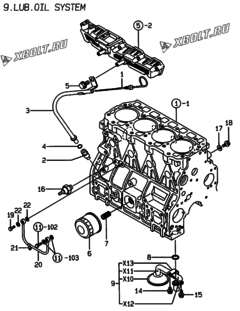  Двигатель Yanmar 4TNE98-HYS, узел -  Система смазки 