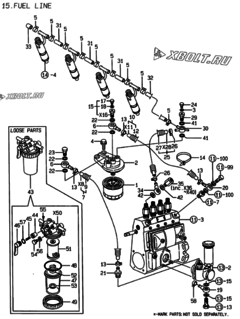  Двигатель Yanmar 4TNE98-HYS, узел -  Топливопровод 