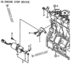 Двигатель Yanmar 4TNE98-HYS, узел -  Устройство остановки двигателя 