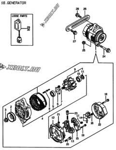  Двигатель Yanmar 4TNE98-HYS, узел -  Генератор 