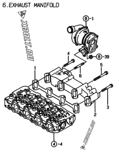  Двигатель Yanmar 4TNE84T-EKRV, узел -  Выпускной коллектор 